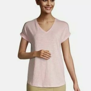 Lands' End Slub Jersey Short Sleeve V-Neck T-Shirt Crisp Peach, Size S